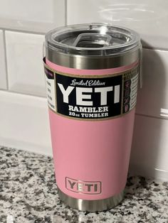 a yeti tumbler sitting on top of a counter