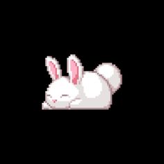 a pixelated white rabbit sleeping on top of a black background