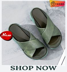 Zolucky Platform Open Toe Comfy Slipper Casual Slide Sandals Comfortable Green Sandals With Flat Heel, Comfortable Green Flat Heel Sandals, Comfortable Green Open Toe Sandals, Comfortable Green Sandals For Summer, Comfortable Green Summer Sandals, Green Cushioned Wedge Sandals For Summer, Casual Green Open Toe Wedge Sandals, Summer Open-toe Slip-on Platform Slippers, Comfortable Slip-on Open Toe Platform Slippers