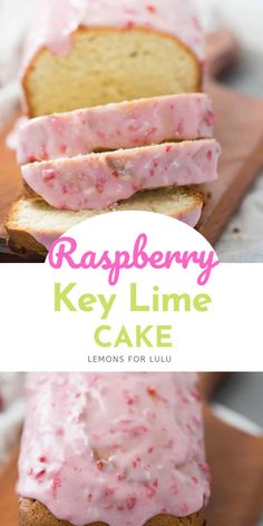 raspberry key lime cake on a cutting board with the title text overlay