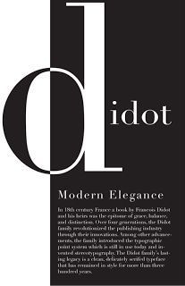 an advertisement for the modern elegance brand idot, with black and white text on it