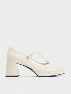 Crystal-Buckle T-Bar Mary Jane Pumps Faux Leather Heels, Size Chart For Kids, Shoe Inspo, Mary Jane Pumps, Chalk White, Charles Keith, Cut Out Design, Shoe Lover, Belt Size