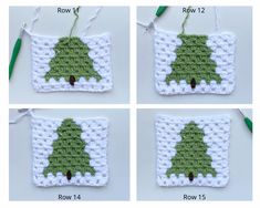 four pictures showing how to crochet a christmas tree