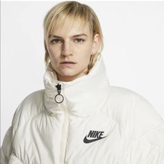 Brand New White Functional Sports Outerwear, White Sporty Outerwear For Sports, White Nike Track Jacket Functional, White Sportswear Track Jacket For Outdoor, White Outdoor Sportswear Track Jacket, White Outerwear For Fall Sports, White Nike Athleisure Track Jacket, Nike White Athleisure Track Jacket, White Sporty Track Jacket For Winter Sports