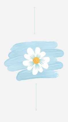 a blue and white painting with a flower in the center on it's side