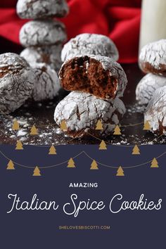 A stack of Italian Chocolate Cookies. Italian Chocolate Cookies, Chocolate Spice Cookies, Spicy Cookies, Italian Spice, Italian Cookie Recipe, Italian Christmas Cookie Recipes, Spice Cookie Recipes, Italian Wedding Cookies, Chocolate Christmas Cookies