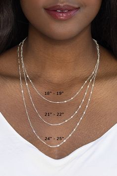 Life is too short to wear boring jewelry. With Harlow, you get the classic feel of a chain necklace, with a modern twist in design. Intricate detailing gives this piece a fresh, luxe feel for everything from cocktail parties to jeans and tees. Add your favorite charm to complete your look. Sterling silver 3mm chain width Available in 3 lengths Trendy Sterling Silver Chain Link Jewelry, Silver Cable Chain Jewelry For Layering, Trendy Sterling Silver Oval Link Jewelry, Dainty Silver Chain Necklace For Layering, Dainty Snake Chain Necklace For Party, Chic Silver Jewelry With Adjustable Chain, Silver Cable Chain Jewelry For Party, Silver Jewelry With Cable Chain For Party, Trendy Oval Link Silver Chain Jewelry