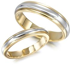 two gold and silver wedding rings on a white background with clipping path to the top