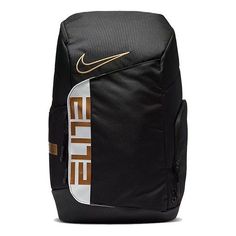 The Nike Elite Pro Basketball Backpack is the perfect accessory for any basketball enthusiast. Its sleek black silhouette is accented with white and metallic gold details, giving it a bold and stylish look. The backpack is designed to provide maximum comfort and convenience, with multiple compartments and adjustable straps. It's perfect for carrying all your basketball gear, whether you're heading to practice or a game. The Elite Pro series is inspired by the top-tier athletes who strive for exc Nike Elite Bookbag, Nike Elite Bag, Black Nike Backpack, Nike Elite Backpack, Elite Backpack, Mochila Nike, Basketball Backpack, Basketball Accessories, Basketball Bag