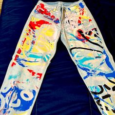 Multicolored Pained Jeans From New York & Company. Never Worn!!! Stand Out In The Crowd. Casual Blue Bottoms With Graffiti Print, Blue Casual Bottoms With Graffiti Print, Casual Cotton Jeans With Paint Splatter, Casual Paint Splatter Streetwear Bottoms, Jeans With Paint Splatters, Spring Paint Splatter Cotton Jeans, Trendy Paint Splatter Denim Jeans, Painted Jeans, Jeans Women