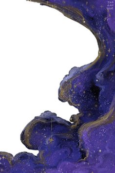 an abstract purple and gold painting with stars in the sky on it's edges