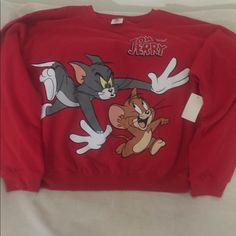 Tom And Jerry Long Sleeve Sweatshirt Cotton Fleece Red Toms, Tom And Jerry, Long Sleeve Sweatshirt, Cotton Fleece, Red Sweaters, Long Sleeve Sweatshirts, Graphic Sweatshirt, Sweaters For Women, Sweatshirts