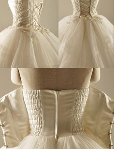 the back and side views of a wedding dress