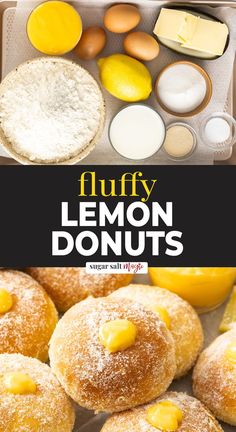 lemon donuts with powdered sugar and butter are shown in this recipe for fluffy lemon donuts