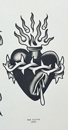 Immaculate Heart Tattoo, Sacred Heart Tattoo Traditional, Traditional Sacred Heart, Crown Of Thorns Tattoo, Thorns Tattoo, Heart With Crown, Heart Tat, Thorn Tattoo