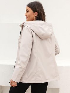 HaiLuoZi Plus Slant Pockets Drawstring Hooded Coat | SHEIN USA Parka