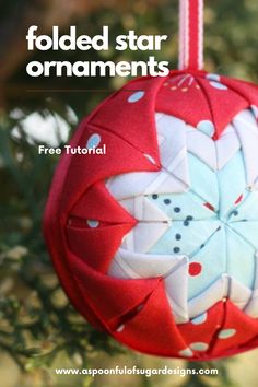 an ornament hanging from a tree with the words folded star ornaments on it