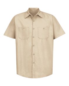 Red Kap ® Short Sleeve Industrial Work Shirt. SP24 - LIGHT TAN - 4XLR | Red Kap Short Sleeve Industrial Work Shirt in Light Tan Size 4XL | Cotton/Polyester Blend Shirt Short Sleeve Outfit, Red Kap, Dressy Shirts, Uniform Shirts, Men's Button Down Shirt, L And Light, Work Shirt, Shirt Short Sleeve, Light Tan