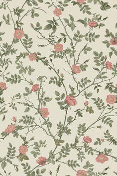 a wallpaper with pink flowers and green leaves