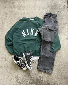 Vintage Nike Outfits, Nike Outfits Men, Black Converse