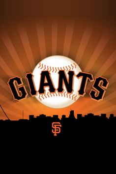 the san francisco giants logo is shown in front of a sunset