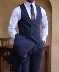 Navy Modern-Fit Suit 3-Piece Suits For Big Men, Navy Blue Wedding Suit, 3 Piece Suit Men Wedding, Suit Closet, Deep Blue Suit, Three Piece Suit Wedding, Navy 3 Piece Suit, Navy Blue Suit Wedding, Navy Slim Fit Suit