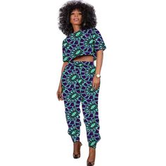 African Print Pants Set  Embrace vibrant summer style with this African print outfit featuring a trendy short top and pants. This women's set combines bold Ankara prints with casual comfort, making it perfect for relaxed days or stylish outings. The pants offer a comfortable fit while the short top adds a contemporary touch to this cultural ensemble. Ideal for celebrating summer with a blend of tradition and modern fashion.   Material: POLYESTER  Gender: WOMEN   High-concerned-Chemical: None   T African Print Pants, Africa Clothing, Print Pants, Summer Set, Trendy Shorts, Traditional Clothing, Women Set, Printed Pants, Modern Fashion