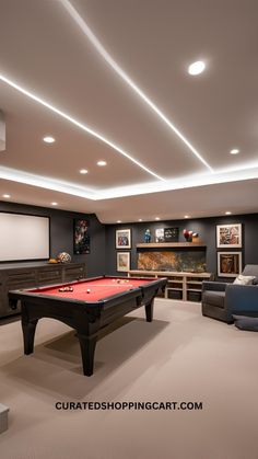 a pool table in the middle of a room