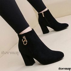 Bormay - High-Quality Womens Suede Ankle Boots with Chunky Heels, Available in Sizes 34-43, Stylish Martin Design, 41 Plush Lining Sepatu Pump, Fashion Shoes Heels, Boots Zipper, Shoes Big, Cute Shoes Heels, Low Heel Boots, Velvet Boots, Ankle Heels, Warm Boots