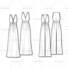 three dresses, one with spaghetti straps and the other with an open neckline on it