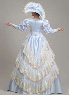 Sky Blue Long Sleeves Southern Belle Princess Masquerade Dress   Condition: Brand New  Color:Blue  Material: This dress made of High Quality taffeta, soft,smooth and comfortable to wear  Sleeve Length: Long Sleeve  Dresses Length:Floor-Length  Neckline: amp;nbsp; Square Collar  Decoration: Ruffles + Lace + Flower  Package Includes: One Dress   The length of skirt about 45 inches (114 cm) long from waist to hem regardless of size. This dress is pictured with a 6-hoop skirt Petticoat underneath to Halloween Ball Gown For Party, Princess Style Fitted Corset Dress For Costume Party, Fitted Princess Corset Dress For Costume Party, Fitted Princess Style Corset Dress For Costume Party, Fitted Long Sleeve Ball Gown For Fancy Dress, Fitted Ball Gown Princess Dress For Fancy Dress, Fitted Princess Petticoat For Costume Party, Blue Princess Gown For Costume Party, Light Blue Fitted Princess Dress