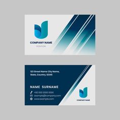 two business cards with blue and white lines on them, one is for company name