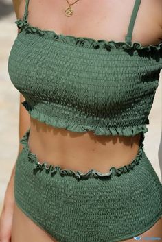 OrcaJump - Green high waisted smocked swimsuit Smocked Swimsuit, Swimsuit Inspo, Swimsuit Material, Modest Swimsuits, Modest Swimwear, Green Swimsuit