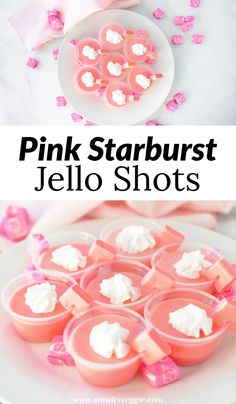 pink starburst jello shots on a white plate