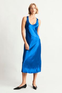 Pebble Satin Lapis Valentina Midi Dress Sleek Modal Satin Midi Dress With Bias Cut, Sleek Bias Cut Modal Satin Midi Dress, Solid Silk Midi-length Slip Dress, Viscose Midi Dress With Bias Cut For Daywear, Viscose Midi-length Silk Dress With Bias Cut, Viscose Silk Midi Dress With Bias Cut, Bias Cut Silk Midi Dress For Daywear, Viscose Silk Dress With Bias Cut And Midi Length, Valentina Dress