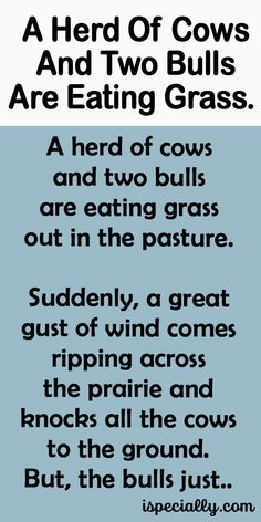 a poster with words describing the different types of cows and how they are eating grass