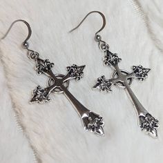 Large Cross Earrings. Charms Are Approximately 42x26mm. Comes On Stainless Steel Fish Hook Earrings. Gay Jewelry, Earrings Charms, Goth Earrings, Edgy Jewelry, Dope Jewelry, Fish Hook Earrings, Funky Jewelry, Jewelry Lookbook, Fancy Jewelry