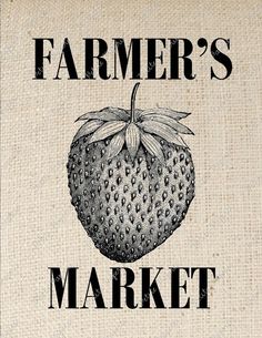 a sign that says farmer's market with a strawberries on the front and bottom