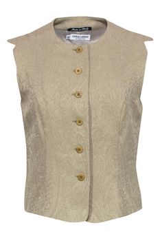 Current Boutique-Giorgio Armani - Vintage Beige Vest Sz 8 Elegant Beige Vest With Button Closure, Elegant Beige Sleeveless Vest, Elegant Sleeveless Beige Vest, Formal Beige Vest With Buttons, Elegant Fitted Vest With Button Closure, Classic Beige Vest Top, Classic Beige Vest For Summer, Elegant Vest With Button Closure, Fitted Beige Vest With Button Closure