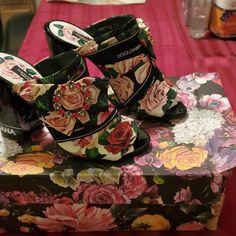 This Is An Eutentic, Brand New Item . Heel Is 4 Inch Long Elegant Floral Print Open Heel Sandals, Elegant Open Heel Floral Heels, Designer Floral Print Heels For Formal Occasions, Luxury Floral Print Heels For Formal Occasions, Dolce And Gabbana Floral, Rose Shoes, Dolce Gabbana Shoes, Shoes Color, New Item