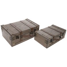 two wooden trunks sitting next to each other