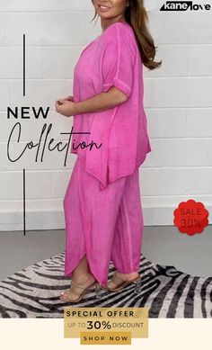 Floaty 2 Piece Sleeved Trouser Set Pink Solid Color Spring Sets, Pink Solid Color Summer Sets, Relaxed Fit Pink Sets For Spring, Pink Relaxed Fit Sets For Spring, Non-stretch Trendy Spring Sets, Spring Pink Sets With Relaxed Fit, Spring Trendy Non-stretch Sets, Trendy Solid Color Spring Set, Non-stretch Spring Sets For Day Out