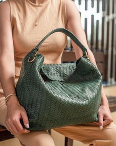 Specs 100% Real Leather. Top carry handle Pattern: Woven Design 1 zipper pocket Color: Green Size: 45x32 cm. Zip closure Green Bags With Braided Handles For On-the-go, Top Handle Hobo Bag With Braided Handles For Errands, Top Handle Hobo Bag For Errands With Handle Drop, Hobo Bag With Braided Top Handles For Errands, Modern Satchel With Braided Handles For Errands, Top Handle Bags With Braided Handles For Errands, On-the-go Hobo Bag With Braided Handles, Leather Handles Top Handle Hobo Bag For Errands, Top Handle Hobo Bag With Leather Handles For Errands