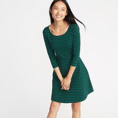 Nwot! Never Worn! Comfortable, Easy To Wear Dress. 3/4 Sleeves Dark Green With Black Stripes Fitted Top With A-Line Skirt Ships Next Day. Smoke Free Home! Green Half Sleeve Dress For Fall, Green Half Sleeve Fall Dresses, Chic Green Dress With 3/4 Sleeves, Chic Green Dresses With 3/4 Sleeves, Casual 3/4 Sleeve Dresses, Casual Green Dress With 3/4 Sleeves, Casual Green Dresses With 3/4 Sleeves, Casual Green Midi Dress With 3/4 Sleeves, Casual Mini Dress With 3/4 Sleeves For Work