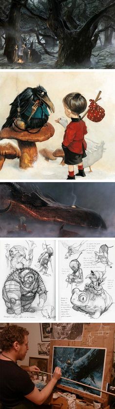 the concept art for disney's live - action movie is shown in three different stages