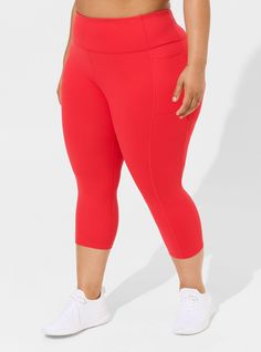 Matching Style(s): Search 11031285 FIT Model is 5'10” wearing size 1. . High rise. Capri length. Measures 21” inseam. . MATERIALS + CARE Performance Core knit fabric: Our signature fabric smooths, lifts and supports whether you're working out or hanging out. Stretch level: Maximum 4-way stretch so you can move without restrictions. Breathable to keep you cool. Moisture wicking keeps you dry. Abrasion resistant. Maximum coverage and never see-through. Smoothing tech delivers medium compression. 8 Fitted Red Activewear With Pockets, Red Workout Bottoms For Spring, Red Athleisure Activewear For Spring, Red Athleisure Leggings For Spring, Black Beachwear, Fall Vacations, Disney Leggings, Sport Leggings, Lingerie Accessories