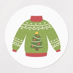 a green sweater with a christmas tree on it