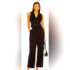 Nwt Free People Size 6 Gabbie Vest Suit Set 2 Piece Vest & Trouser Set In Black. Springy Soires Call For Not-Too-Formal Looks Like This Two-Piece Option Featuring Pleated Trousers And An Of-The-Moment Vest. Vest Has Notched Lapels Lined 100% Lyocell Hand Wash, Line Dry Imported Fitted Trousers Jumpsuits And Rompers For Workwear, Fitted Trousers Jumpsuits For Workwear, Fitted Trousers Style Jumpsuits For Workwear, Fitted Wide-leg Jumpsuits For Workwear, Tailored Jumpsuits And Rompers For Office, Vest Suit, Pleated Trousers, Pants Suit, Suit Vest