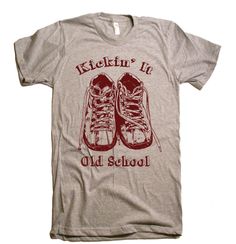 "Mens Kickin' It Old School T-Shirt. [ DESCRIPTION ] We have sizes S-2XL. Graphic will be hand screen printed on a mens super soft american apparel tee. We use a water-based screen-printing ink that contains no harmful chemicals and is Eco-Friendly safe. [ SIZING ] Size Measurements: (True to size) Width - measured from armpit to armpit across chest (S) - 18\" non-stretched (M) - 20\" non-stretched (L) - 22\" non-stretched (XL) - 24\" non-stretched (XXL) - 26\" non-stretched Length - measured fr Kickin It Old School, Kickin It, Screen Printing Ink, Kids Funny, Hand Screen Printed, Retro Tshirt, Vintage Shirt, American Apparel, Vintage Shirts