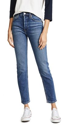 RE/DONE High Rise Comfort Stretch Ankle Crop Jeans | SHOPBOP Jeans Outfit Women Casual, Outfit Women Casual, Jeans Casual Outfit, Jeans Outfit Women, Zippers Fashion, Mens Fashion Edgy, Denim Day, Ankara Style, Comfortable Jeans